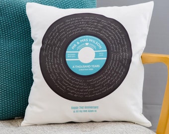 Any Song Lyrics 2nd Anniversary Gift - Vinyl Record Art With Personalised Label - Cotton Feel Cushion Print Ideal Gift for Birthday, Gift