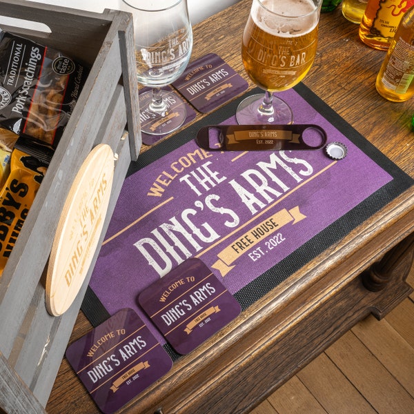 Custom Vintage Pub Dad’s Bar Set | Personalised Father’s Day Present | Family Name | Home or Garden Bar Accessory | Pub Snack Box | For Him