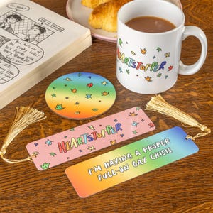 Heartstopper Mug With Matching Coaster | Full On Gay Crisis Mug | Nick Nelson & Charlie Spring Quote Mug | LGBTQ Teen Present | Reading Set