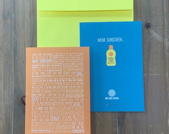 Baz Luhrmann Wear zonnebrandcrème wenskaart | Klasse van 99 | Teal of oranje typografie motiverende citaat afstuderen verjaardag vaderdagcadeau