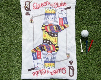 Queen Of Clubs Golf Playing Card - Personalised Golf Towel - Motivational Limited Edition Gift For Her - Ideal gift for mum mother wife