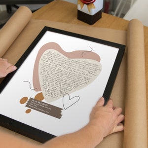 Stampa incorniciata con testo di canzone personalizzato - Regalo per il giorno delle nozze per sua moglie o mamma per regalo di compleanno - Regali di poesie personalizzate con cuore astratto