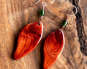 Cedar Wood Leaf Dangle Earrings