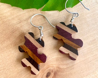 Multi-Layered Wooden Puzzle Piece Earrings