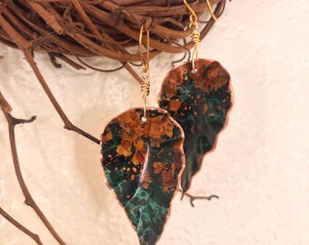Copper Leaf Dangle Earrings