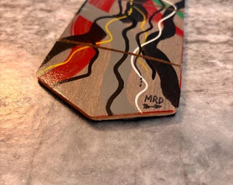 Alder Wood Gray & Red Hand Painted Necktie