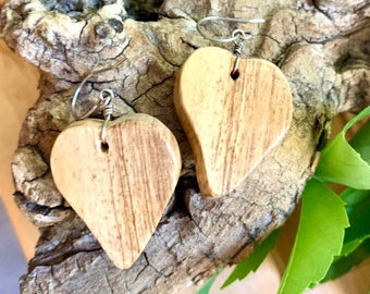 Marbled Heart Wooden Earrings