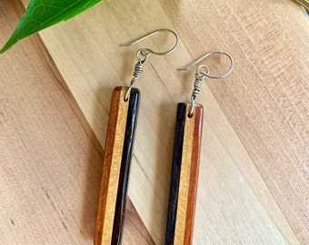 Multi-colored Wooden Striped Earrings