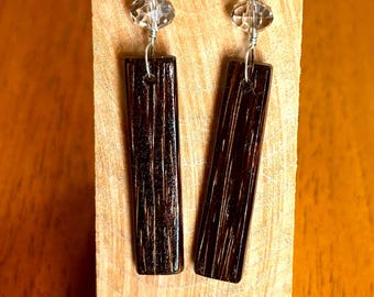 Black Palm Wood Rectangle Earrings with Beads