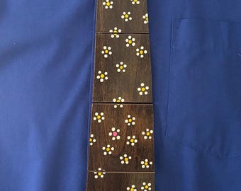 Alder Wood Hand Painted Necktie-Daisies