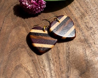 Multi Layer Exotic Wood Heart Earrings