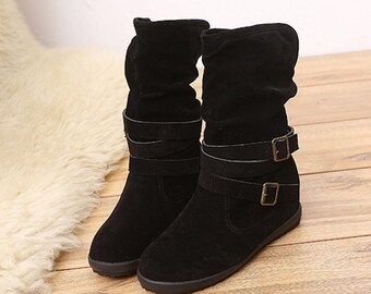 Belt BuckleTassels Womens Low Wedge Biker Ankle Trim Flat Ankle Boots Shoes Belt BuckleTassels Womens Low Wedge Biker Ankle Trim Flat Ankle Boots Shoes