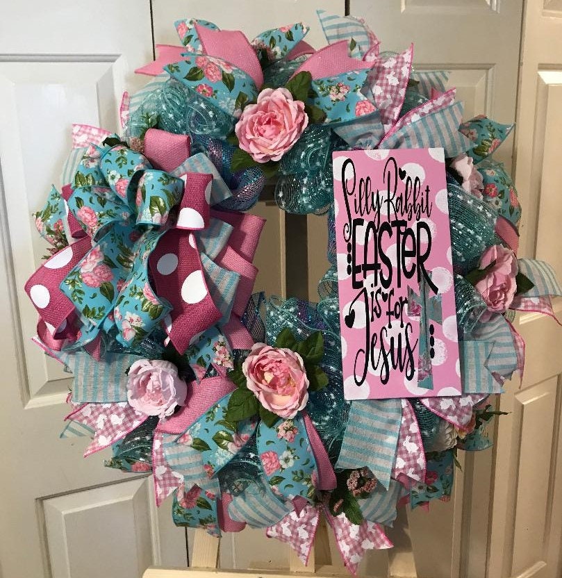 Spring and Everyday Wreath Religious Wreath Easter Wreath Silly Rabbit Easter is for Jesus Daisy Decoration Seasonal Indoor Jesus Wreath