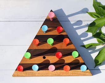 Wooden Triangle Peg Game, Minimalist Coffee Table Game, Cracker Barrel Game, Man Cave Gift, Jump the Peg Wood Puzzle Game Brain Teaser