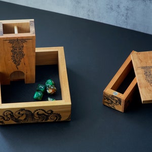 Cthulhu Dice Tower and Tray, Wood Dice Vault, Gaming Setup for Arkham Horror, RPG, DnD player gift, Eldritch Dice Roller, Lovecraft Dice Box