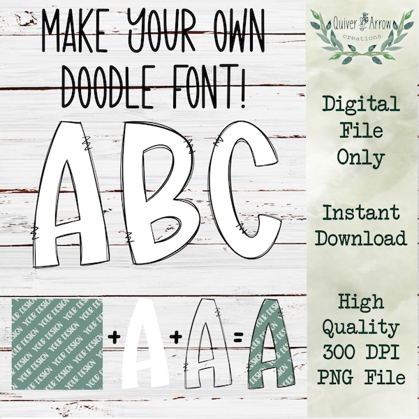 Create Your Own Doodle Letters Alphabet PNG | Hand Drawn Upper Case Alpha Pack Digital Download | Create Your Own Font