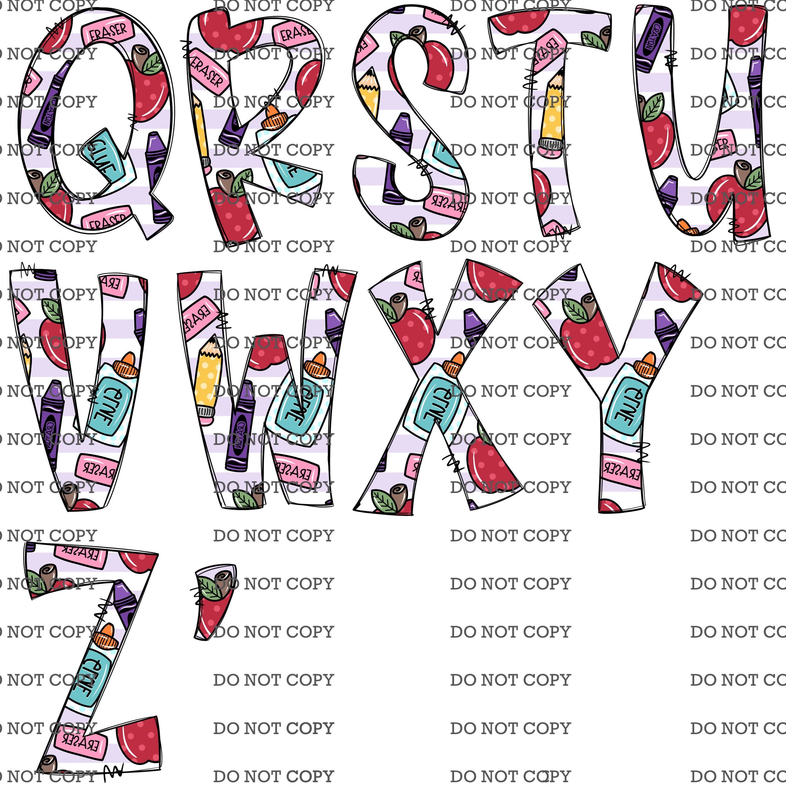 Back to School Doodle Letters Alphabet PNG Hand Drawn Upper - Etsy