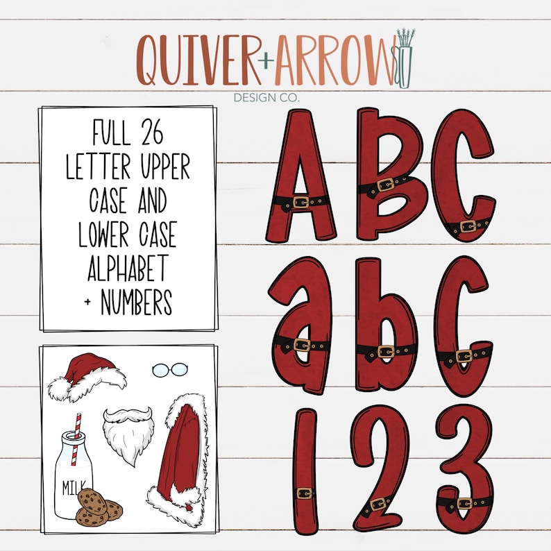 Santa Doodle Letters Alphabet PNG | Hand Drawn Upper and Lower Case ...