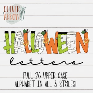 Halloween Letters | Alphabet Bundle PNG | Hand Drawn Upper Case Alpha Pack Digital Download | Halloween Font