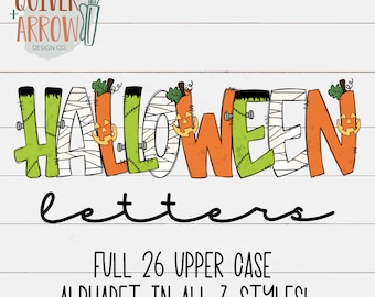 Halloween Buchstaben | Alphabet Bundle PNG | Handgezeichnete Großbuchstaben Alpha Pack Digital Download | Halloween Schrift