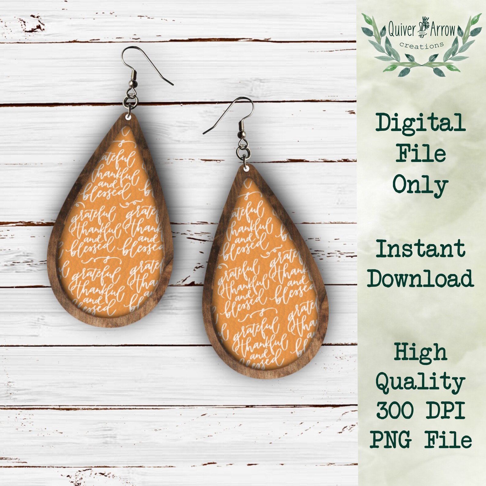 Orange Grateful Thankful Blessed Leather/Wood Look Teardrop | Etsy