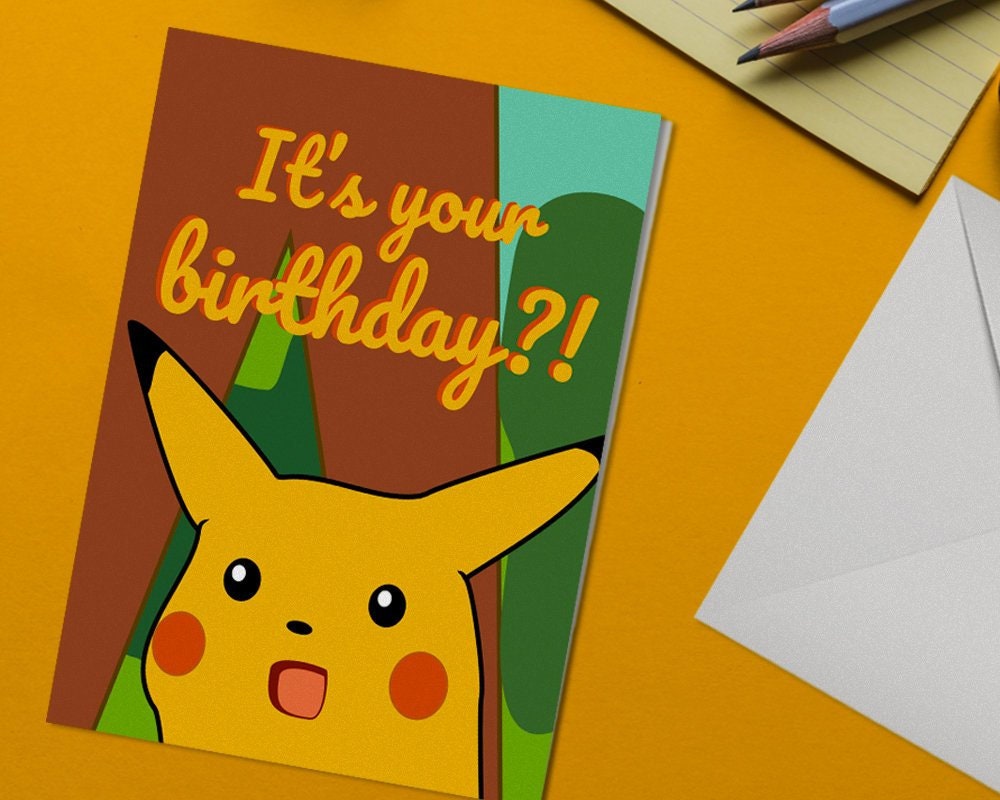 Shocked Pikachu It's Your Birthday A5 Greeting Card Funny | Etsy