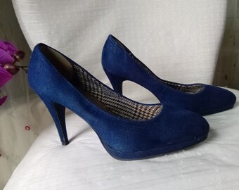 Fioni Lady's Blue Faux Suede Heels