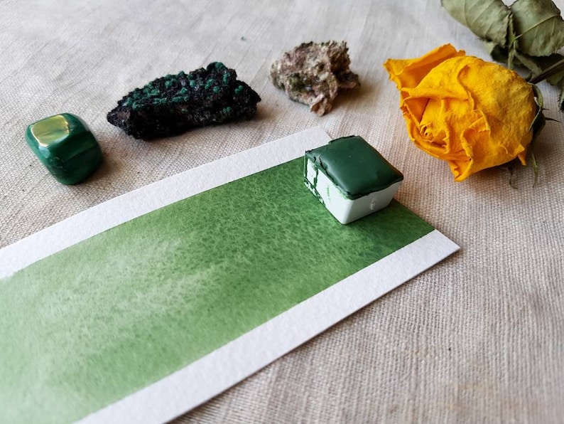 Dark Chromium Oxide Green - Single Half Pan - Handmade Watercolours image 1