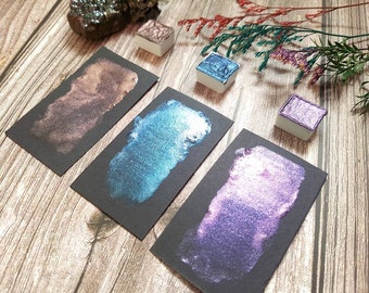 Interstellar - 3 Half Pan Set / Singles - Pearl Shimmer - Handmade Watercolours