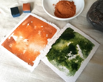 2 for 1 - Forest Mist and Orange Oxide - Handmade Watercolours - 2 Half pans
