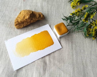 Włoska jasnozłota ochra - pojedyncza połówka ręcznie robionych akwareli