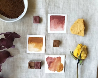 2 for 1 - Indian Earths - Red and Yellow - Half Pans - Handmade Watercolours