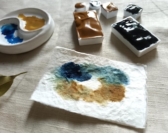 2 for 1 - Prussian Blue and Raw Sienna ITA - Handmade Watercolours - 2 Pans