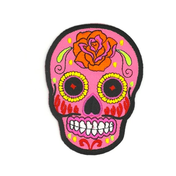 Kolor Różowy Czaszka Patch Rainbow Patch Czaszka żelazko Na Plastrach Haftowany Patch 114