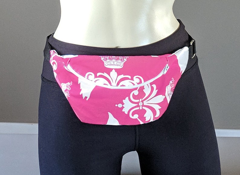 Pink Floral Crown Bum Bag Across Body Big Fanny Pack Across The Chest Phone Travel Clip Hip Bag Waterproof Damask Waist Pouch