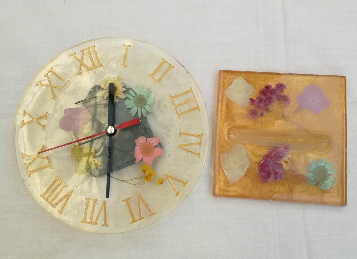 Resin Clock Wall Desk Clock Dried Flowers Frame Dried Etsy
