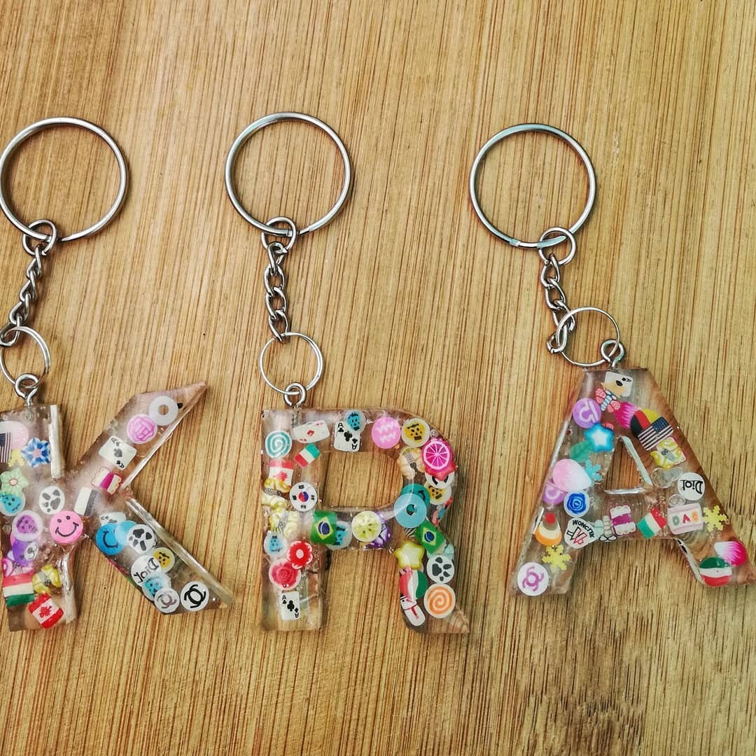 Letter Key chain Initial key chain Fun Resin letter Etsy