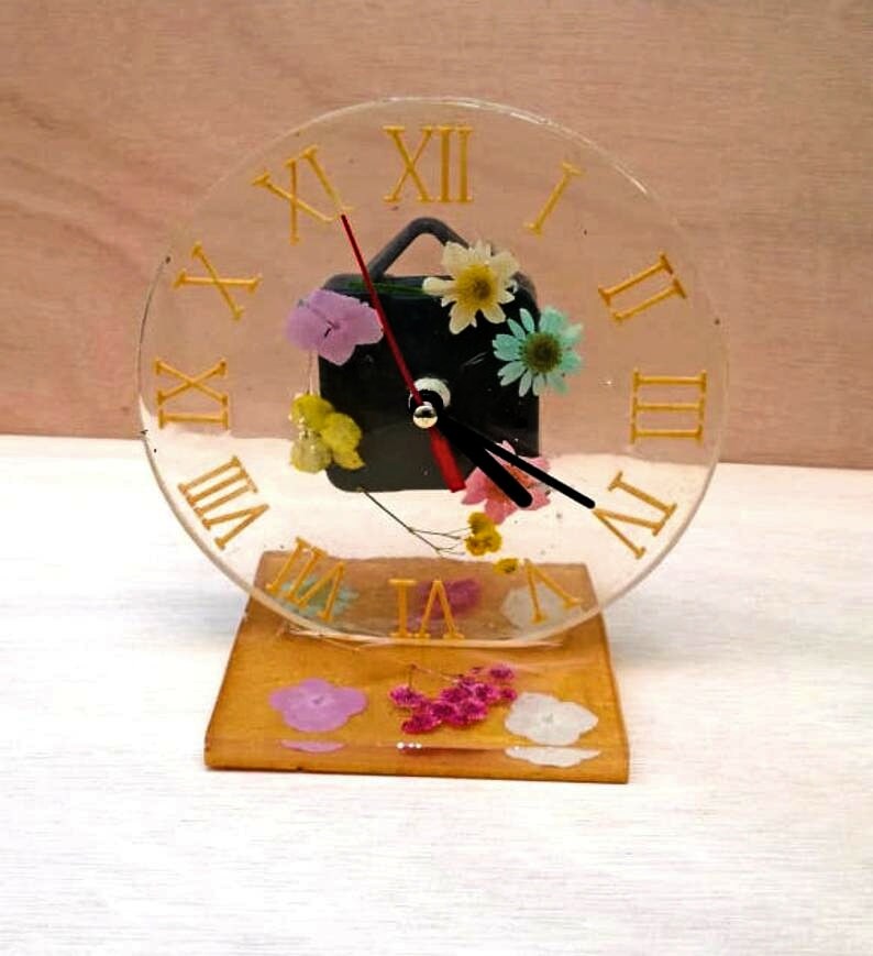 Resin Clock Wall Desk Clock Dried Flowers Frame Dried Etsy