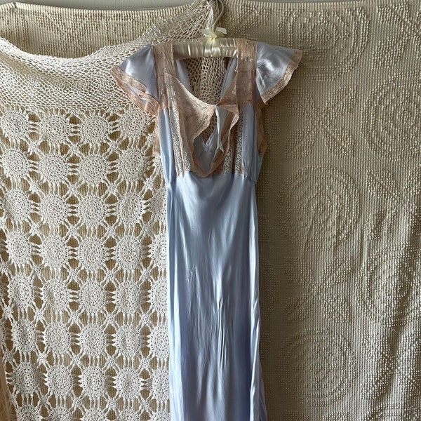 Vintage 1930s Periwinkle/Blue Satin Slip Dress