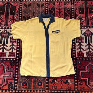 Vintage Yellow and Navy Shell Chain Stitch Bowling Shirt