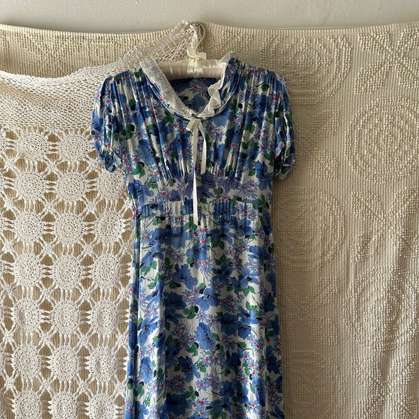 Vintage 1930s Blue Floral Dress