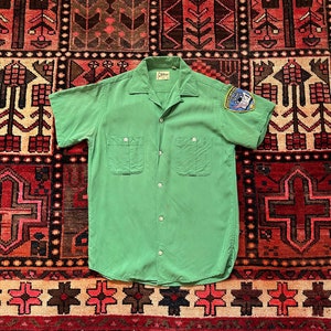 Vintage Hilton Brand Green Chain Stitch Bowling Shirt