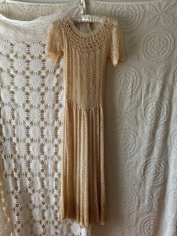 Vintage Sheer 1930s Rayon Knit Crochet Dress - image 4