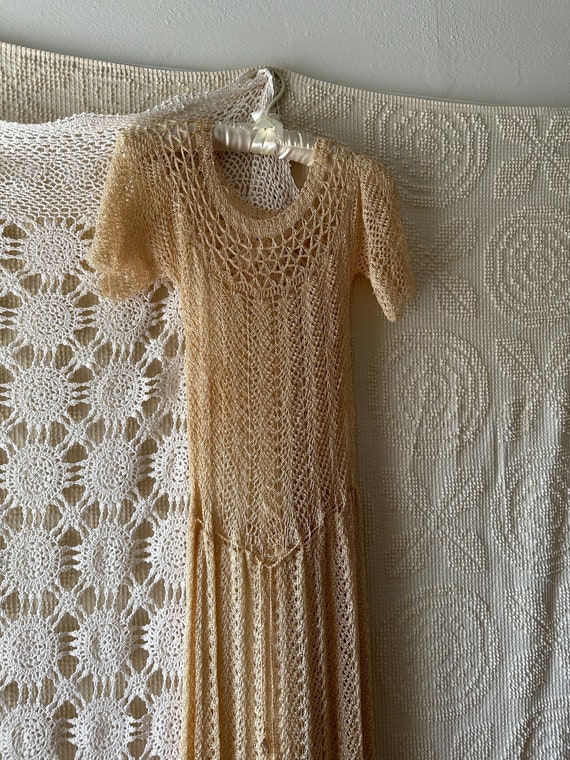 Vintage Sheer 1930s Rayon Knit Crochet Dress - image 3