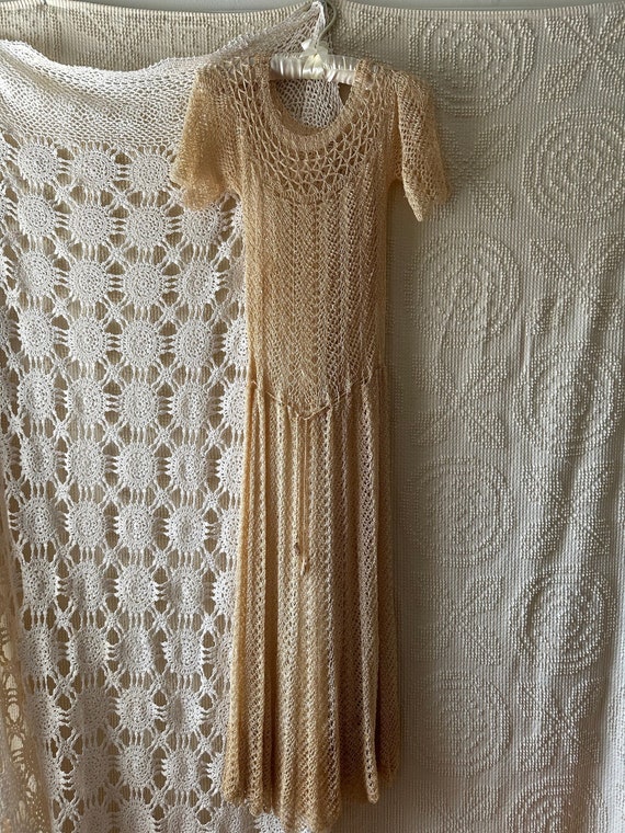 Vintage Sheer 1930s Rayon Knit Crochet Dress - image 1