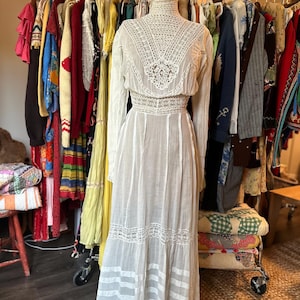 Antique Edwardian Embroidered Lace Lawn Dress