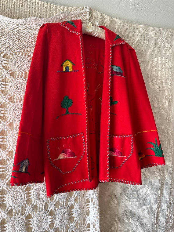 Vintage Red Hand Embroidered Mexican Souvenir Jac… - image 5