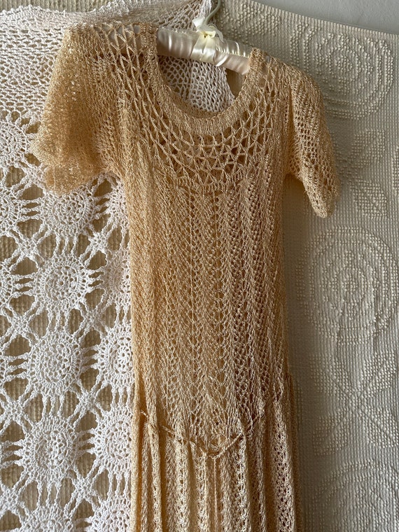 Vintage Sheer 1930s Rayon Knit Crochet Dress - image 2