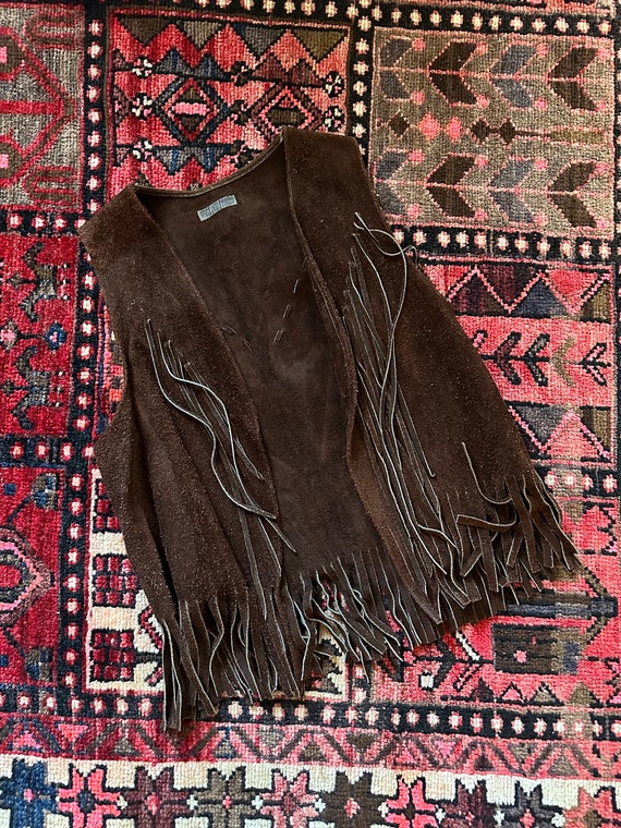 Vintage Dark Brown Suede Fringe Vest