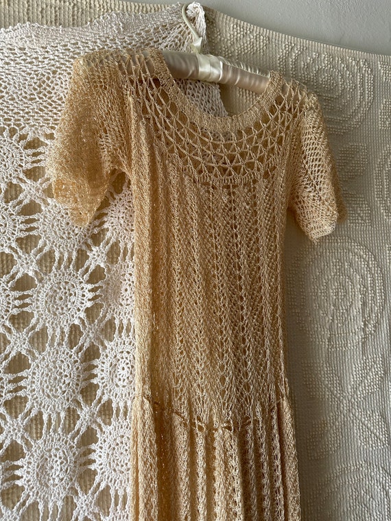 Vintage Sheer 1930s Rayon Knit Crochet Dress - image 5